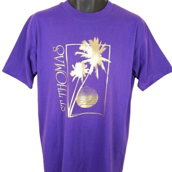 Vintage St Thomas T Shirt Mens Size Large Purple 80s Destination Tee Made In USA - Picture 1 of 7